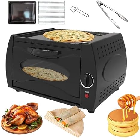 2-in-1 Electric Tandoor Oven & Roti Maker, 2100W with Adjustable Temperature, Glass Door, Hot Plate, Bake Tray & Rack - Perfect for Chapati, Naan, Pita, Lahmacun, Manakish