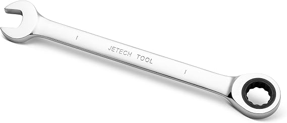 Jetech 1" Ratcheting Combination Wrench, SAE, 72-Tooth Gear, Industrial Grade, 12-Point Box End, Forged & Heat-Treated Cr-V Steel, Chrome Plated, Fully Polished