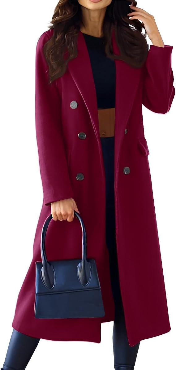 Winter Coat Women's Long Elegant Wool Coat Women Winter Jacket Warm Wool Trench Coat Double Breasted Tweed Jacket Coat Slim Windbreaker Lapel Transition Jacket Wind Jacket Outwear Coat