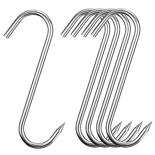 10 Inch Meat Hooks 5 PCS, Butcher Hooks Stainless Steel, Meat Processing Hooks, S-Shaped Hook for Hanging Bacon, Hunting Smoking Ribs, Drying, Grillling BBQ for Kitchen, Slaughterhouse