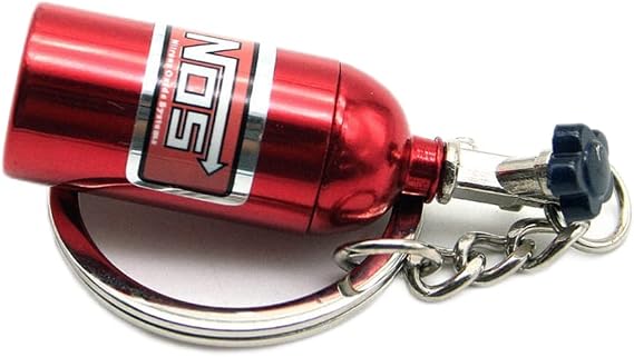 NOS Mini Nitrous Oxide Bottle Keychain, Creative Stylish Keyring Keyfob Stash Turbo (Red)