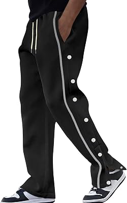Casual Sweatpants for Men Side Button Elastic Waist Drawstring Active Running Jogging Pants Not Tear Away