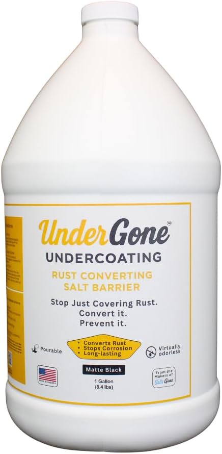 Under GoneTM Rust Converting Oil Undercoating, Calcium Sulfonate Formula, Salt & Brine Barrier Protection For Vehicles, Trucks, SUVs, Trailers, Color: Matte Black (1 Gallon)