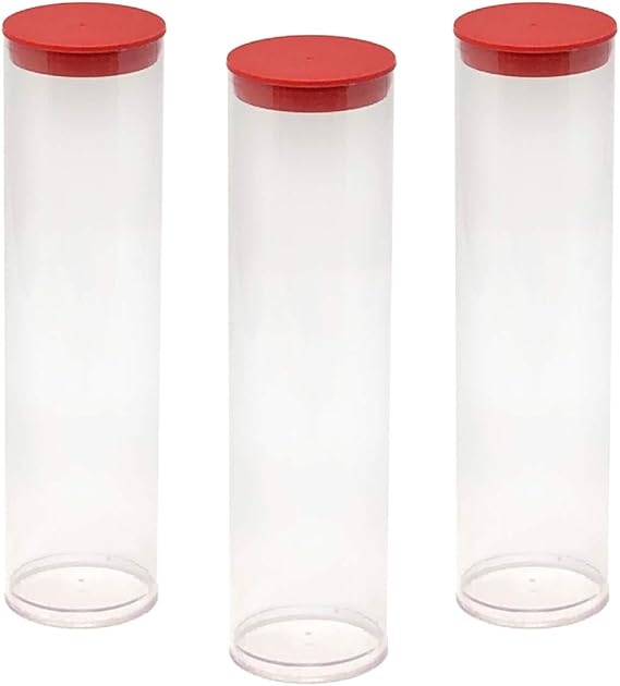 Prestige Import Group - 1.75" x 8" Transparent Clear Plastic (PETG) Storage Tubes with Red Lid - 5 Pack