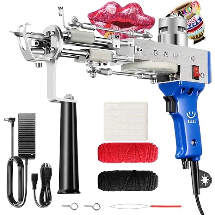 Riiai Tufting Gun Cut Pile and Loop Pile 2 in 1 AK-III, Rug Tufting Machine with Starter Kit, Speed Adjustment and 360Handle, Carpet Gun for Rug Making, BeginnersHalf-Blue