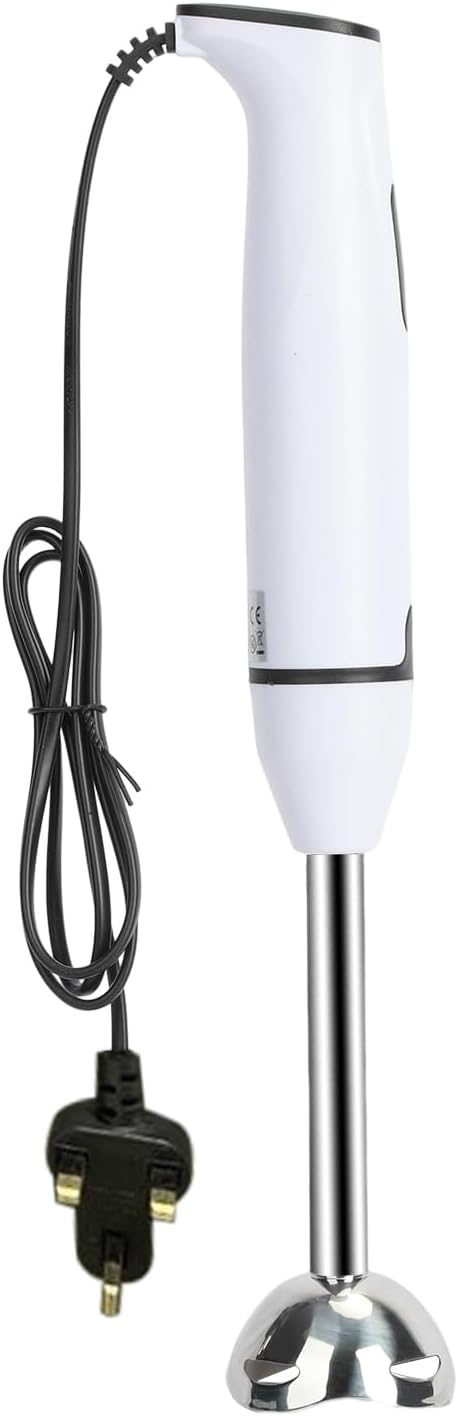 400W Handheld Stick Blender, Stainless Steel Feet, Single Mixing Blade for Household Use, Ideal for Baby Supplements and Electric Stirring, Compatible with UK/EU Plugs White Black UK