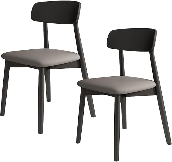 JSWHYBD All Solid Wood Dining Chair Home Dining Room Chairs Upholstered Seats Comfortable Backrest All-Round Support Suitable for Living Room Kitchen Hotel(Black+Dark Grey,2)