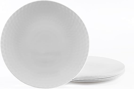 LaGlint 7.5 Inch Appetizer Plate Set of 6, White Geometric Opal Glass