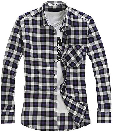 OCHENTA Mens & Boys Long Sleeve Button Down Plaid Flannel Shirt