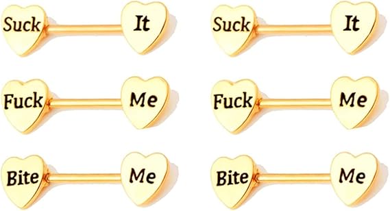 3Pairs 14G Stainless Steel Nipple Rings Suck It Heart Shape Letter Straight Barbell Bars Tongue Ring 13mm Bite Me Body Piercing Jewelry Set