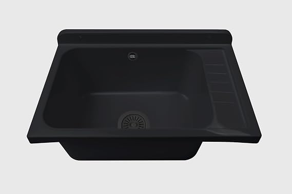 Negrari 2051FNAM Wall-Mounted Sink in Black Polypropylene with Metal Pin, Weather Resistant, Supplied with Fixing Kit and Drain Kit, for Outdoor 58 x 38 x 21 cm