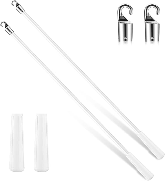 2 Pcs Blind Wand Replacement with Hook Handle, Fiberglass, 17 Inch | Vertical Blinds Stick Opener Accessory, Easy grip Handles for Smooth Control, Fits Standard Window Systems