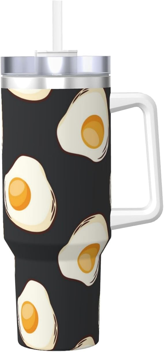 Food Fried Eggs Dark,40OZ Ice Bully Cup with Handle Stainless Steel Mug Water Bottle