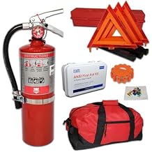 DOT OSHA ANSI Compliant Kit with USA Made Shield 3A40BC 5lb Fire Extinguisher by Shield with LED Flare, Great for Operators of Commercial Vehicles Safe in Low Light Situations!