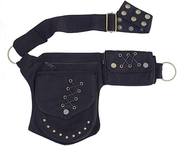 Waist Bag for Women Fanny Pack Renaissance Faire Festival Lace Chest Pack Hip Bum Bag with Adjustable Belt Travel Outdoors Black