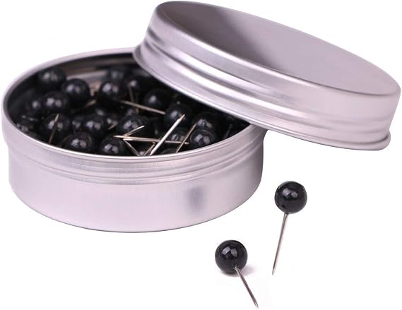 Tupalizy 100PCS 1/4 Inch Small Round Head Map Tacks Pins for Home Office Bulletin Cork Board Use and DIY Craft Project (Black)