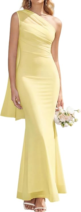 HTZMO One Shoulder Formal Wedding Guest Fall Long Dresses for Women