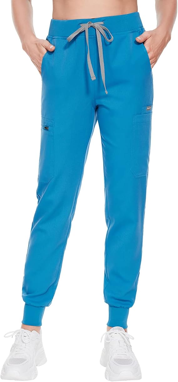 VIAOLI Scrub Pants for Women 8 Pockets Jogger Pants Cargo Scrubs Bottom with Knit Yoga Waistband,Elastic Drawcord Scrubs