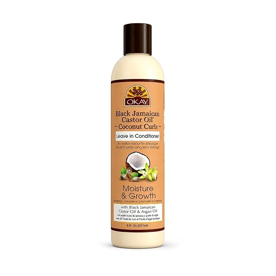 OKAY Black Jamaican Castor Oil Leave In Conditioner - Hair Moisturizer For Women And Men, Natural Hair Product For Hair Growth, Curly Hair Grease For Smooth, Moisturized Hair - 8 Oz (Pack Of 1)