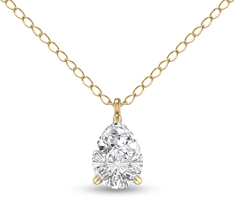 Lab Grown 1/2 Carat Pear Solitaire Diamond Pendant in 14K Yellow Gold