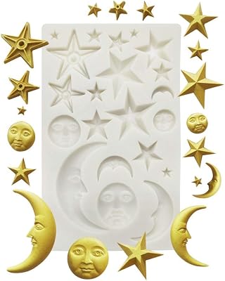 Moon Stars Sun Face Silicone Fondant Mold Chocolate Candy Gumpaste Sugarcraft Tool Cake Decorating Tools Epoxy Resin DIY Polymer Clay Silicone Mold