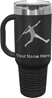 LaserGram 40oz Vacuum Insulated Travel Mug with Handle, Javelin Throw, Personalized Engraving Included Black