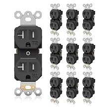 TOPELER Black Duplex Receptacle Outlet, Tamper-Resistant Electrical Outlet, Residential Grade AC Power Socket, 20Amp 125V 2 Pole 3 Prong, Self-Grounding, UL Listed, 10 Pack
