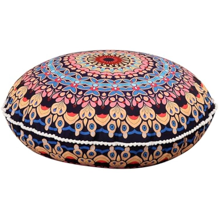 LOVMOC 32 Inch Round Floor Pillow for Adults, Large Thick Memory Foam Boho Mandala Meditation Floor Seating Cushion, Machine Washable for Living Room Outdoor Yoga Floor Sitting, Blue