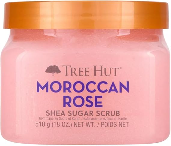 Tree Hut Moroccan Rose Shea Sugar Scrub | Exfoliating Body Scrub Removes Dead, Dry Skin for a Soft & Hydrated Feel | Nourishing Essential Body Care | 18 fl oz.