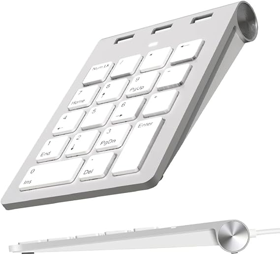 USB & Type C Wired Numpad with 3 USB2.0 Port Hub 18 Keys Accounting Number Pad External Keyboard for Laptop Computer Desk PC