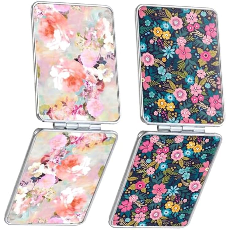 Pocket Mirror, Small Travel Mirror with Magnification, Portable Double-Sided Magnifying Cosmetic Mirror for Daily 2 Flowers