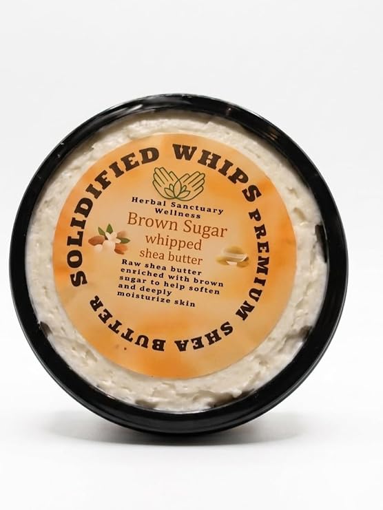 Whipped Shea Butter Body Moisturizer, Brown Sugar Solidified Whips with Coconut Oil and Vitamin E, Natural Fragrance