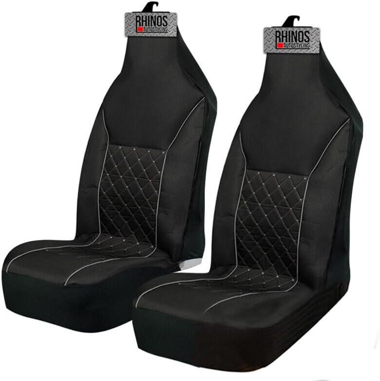 rhinos autostyling FOR Honda Jazz 2011-2015 - Premium Luxury Fabric Car Seat Covers - Grey Quilted Piping - 2 x Fronts