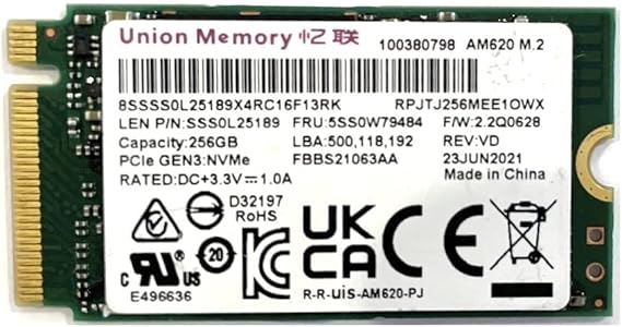 Oemgenuine OEM Union Memory 256GB M.2 PCI-e NVME SSD Internal Solid State Drive 42mm 2242 Form Factor M Key