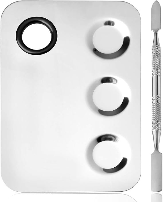 6*4" Makeup Palette, Stainless Steel Cosmetic Artist Blending Palette with Spatula Tool for Mixing Foundation
