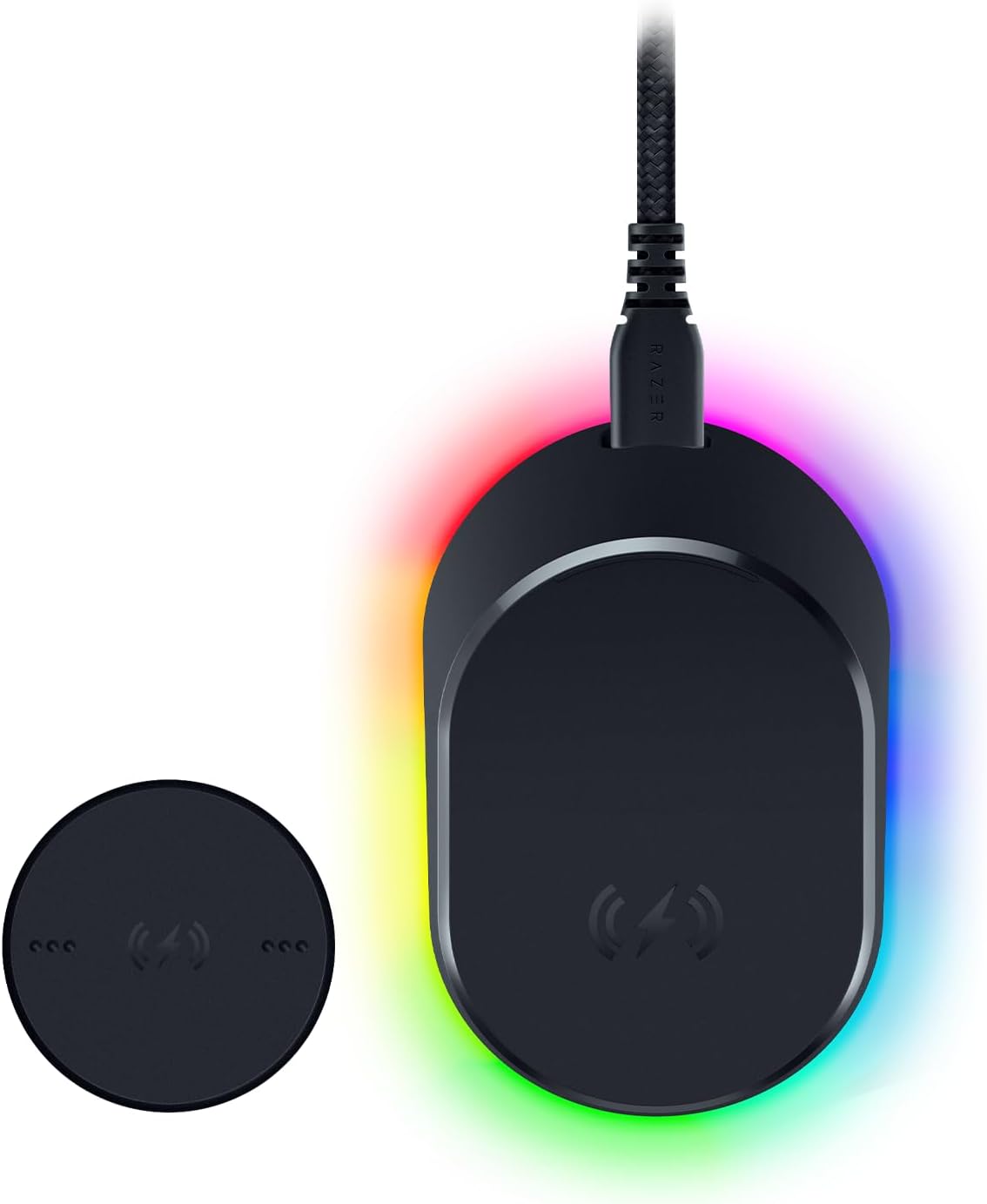 Razer Mouse Dock Pro & Charging Puck - Magnetic Wireless Charging Dock & Charging Module for Compatible Mice Magnetic Dock with Charge Status RGB Lighting, Anti-slip Gecko Feet, Charging Puck Black