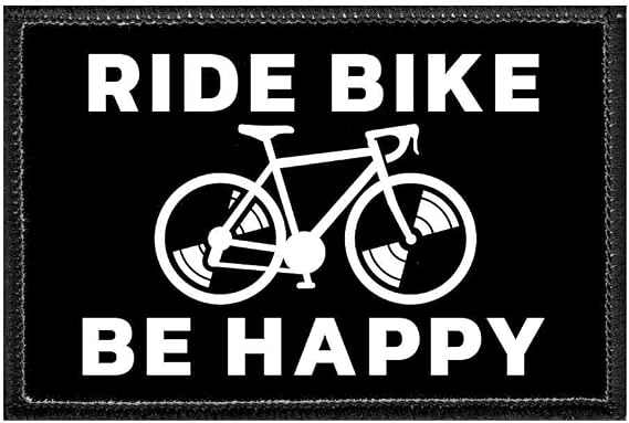 Ride Bike Be Happy | Hook and Loop Attach for Hats, Jeans, Vest, Coat | 2x3 in | by Pull Patch