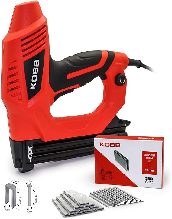 KOBB KBZ90 15-25mm Stapler and 15-32mm Professional Nailer + 3000pcs Replacement Stapler and Nail, Red/Black