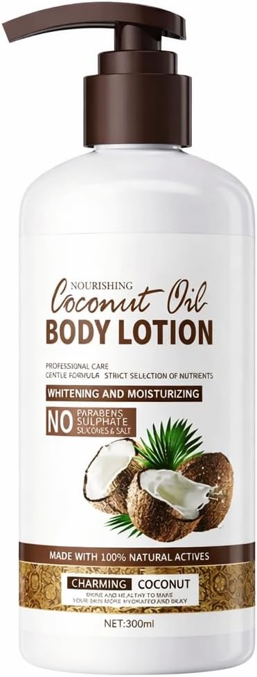 Nourishing Coconut Oil Body Lotion – Whitening & Moisturizing Formula, No Parabens, Sulphate, Silicones & Salt, Made with 100% Natural Actives, Charming Coconut Scent, 300ml