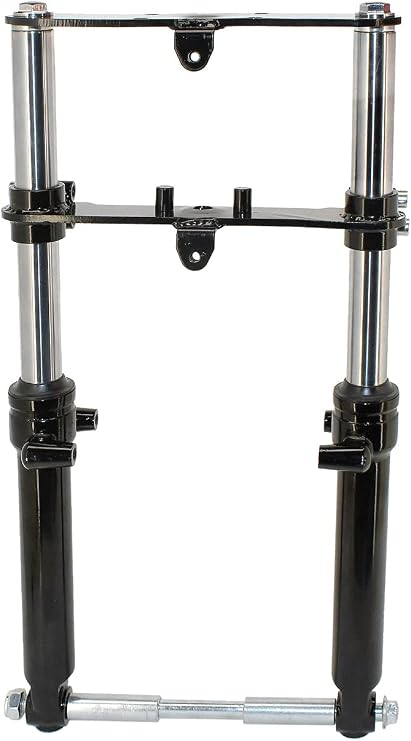 Kart Supply Mini Bike Front Suspension Fork, Hydraulic Telescopic Front End Kit, Adjustable Clamp, Fits 80cc 105cc Mini bikes, Includes Forks, Mounting Plates, Axle Bolt, Nut, Spacers