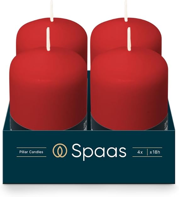 Spaas 4 Unscented Pillar Candle 50/80 mm, ± 18 Hours, Red