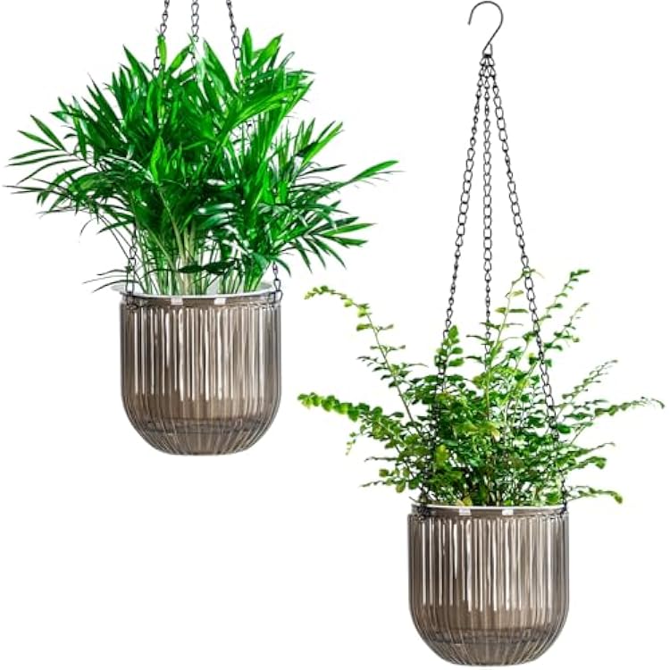 Josteve 5.2 Inch 2 Pcs Self Watering Hanging Planter Indoor Plant Pots Drainage Holes, Outdoor Small Hanging Planters Flower Pot Basket, Visible Water Level, Plant Hanger Home Decor, Gardening