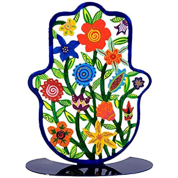 EMANUEL Yair Hamsa Stand Hand Painted Flowers | Judaica Gift Holy Land