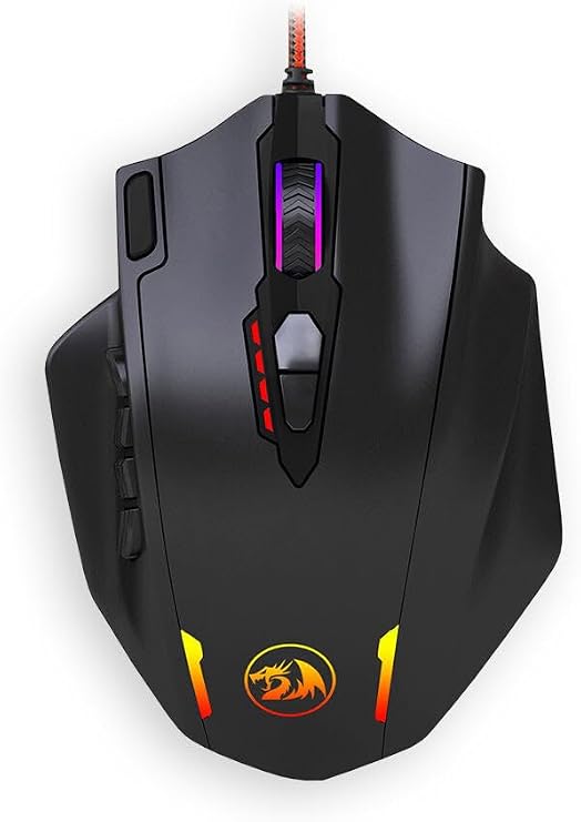 Redragon M908 12400 DPI Impact MMO Gaming Mouse w/ 18 Programmable Buttons, Weight Tuning Cartridge, 12 Side Buttons