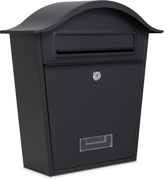 Assorted Collections Wall Mounted Lockable Post Box with 2 Keys, Waterproof Steel Letterbox for Outdoor Use, Easy Install External Mailbox, Modern Black, 36 x 13 x 37 cm