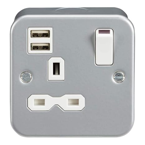 Knightsbridge MR9124 Metal Clad 13 A 1G Switched Socket with Dual USB Charger, 2.4 A