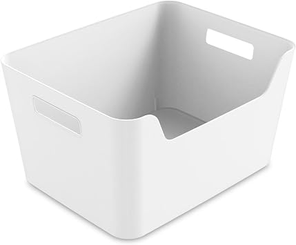Large White Easy Access Plastic Storage Bin, 10.1 in x 12.9 in x 7 in