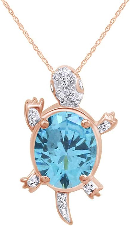 Sea Turtle Pendant Necklace for Women With Birthstone And White CZ