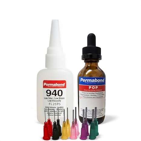 Maven Permabond 940 Low Odor Cyanoacrylate Adhesive, Clear Non-Frosting Non-Fogging Instant Bond, Fast 2-15 Second Cure, Industrial Strength (Glue + Primer + Tips, 1oz)