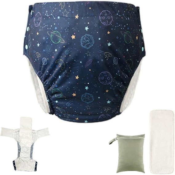 Unisex Reusable Adult Waterproof Cloth Diapers with Diaper Inserts,Adjustable Incontinence Pocket Diaper with Snaps,Incontinence Underwear,Anti-Side Leakage Diaper Pants(Stars,XXL)
